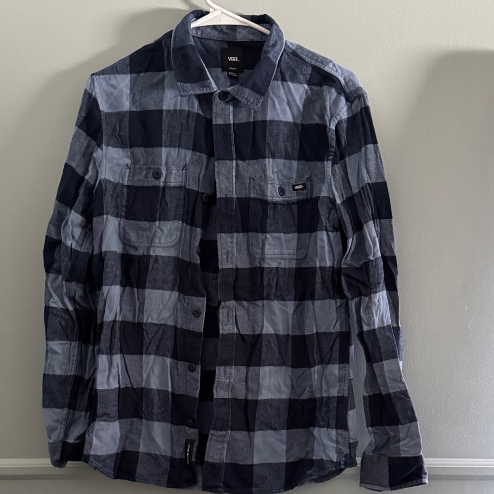 Vans Navy and Light Blue Plaid Button-Up Shirt
